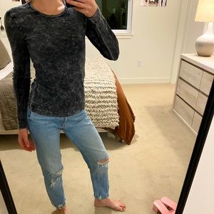 Three Dot longsleeve T-shirt, gray with white distressing.